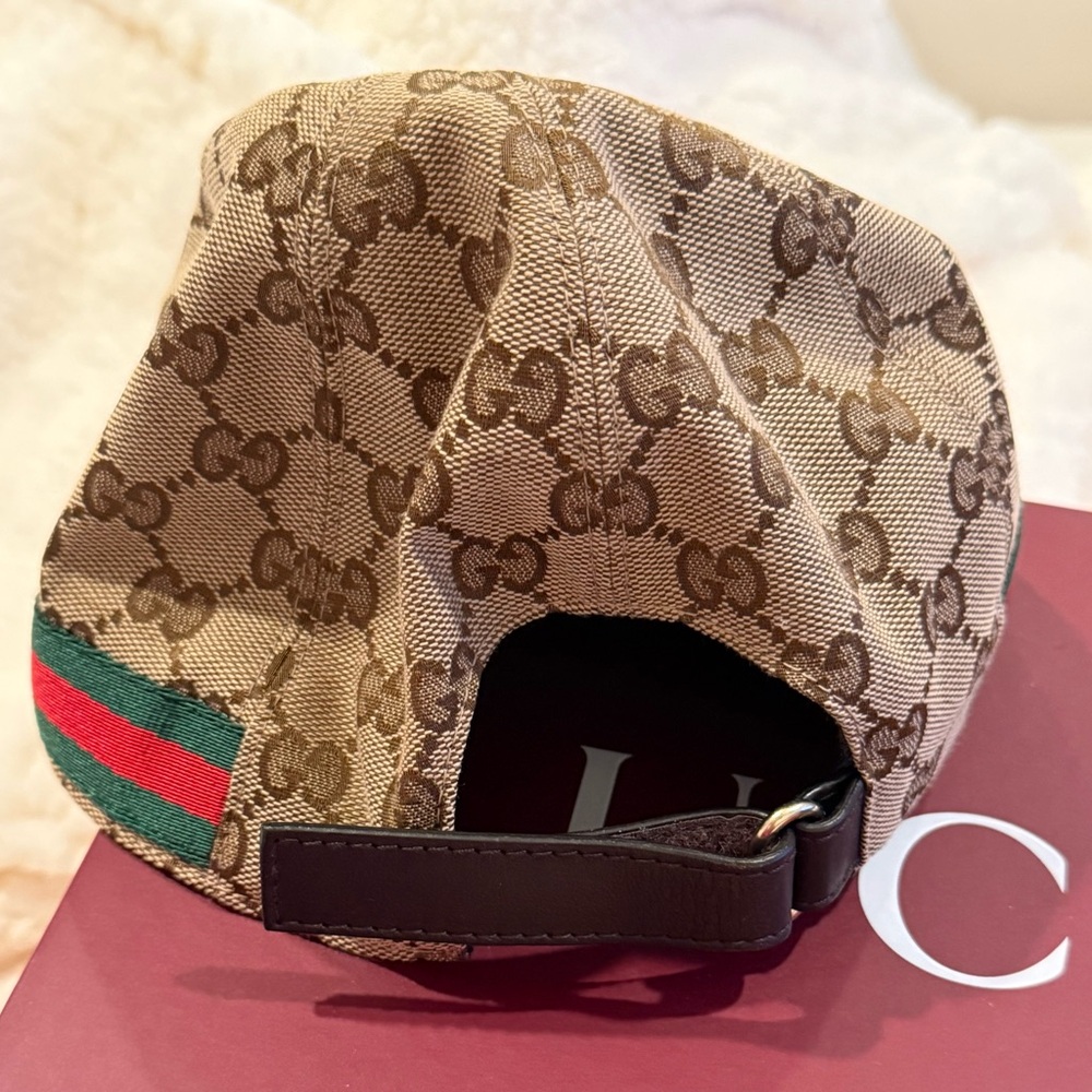 Gucci GG Baseball Beige and Dark Brown Monogram Cap w Web Size S 57 cm LIKE NEW - Picture 7 of 9